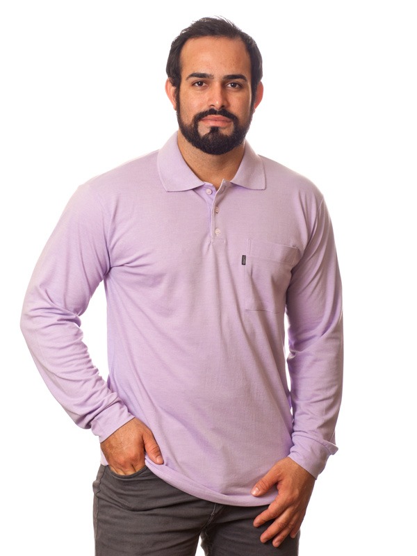 Camisa polo masculina Rosa manga longa