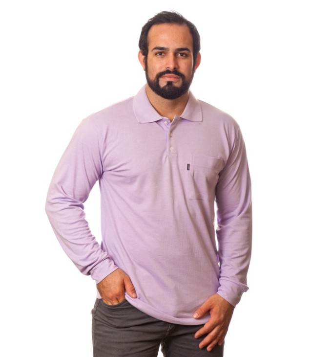 Camisa polo masculina Rosa manga longa Camisa polo masculina Rosa manga longa