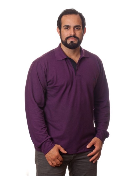 Camisa polo masculina roxa manga longa Camisa polo masculina roxa manga longa