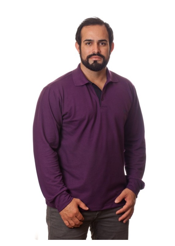 Camisa polo masculina roxa manga longa