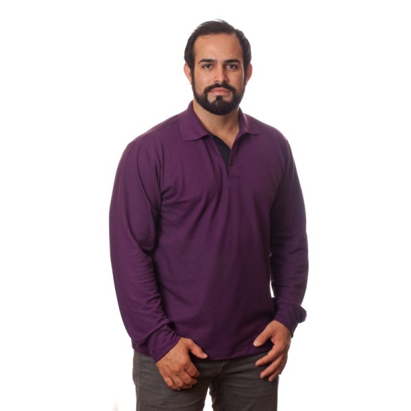 Camisa polo masculina roxa manga longa