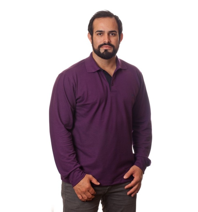 Camisa polo masculina roxa manga longa Camisa polo masculina roxa manga longa