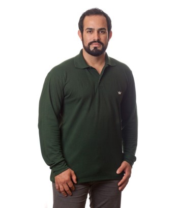 Camisa polo masculina verde manga longa