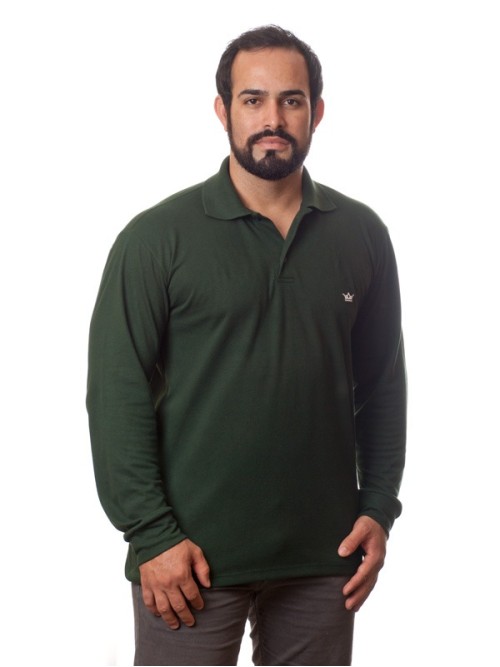 Camisa polo masculina verde manga longa