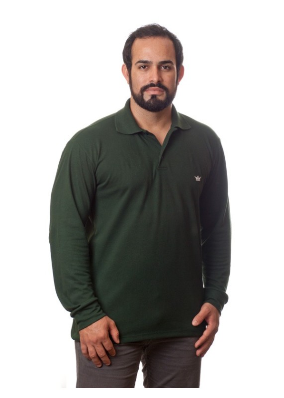 Camisa polo masculina verde manga longa