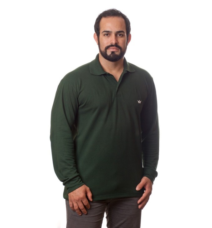 Camisa polo masculina verde manga longa Camisa polo masculina verde manga longa