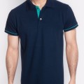 Camisa polo marinho detalhe turquesa