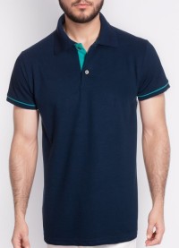Camisa polo marinho detalhe turquesa