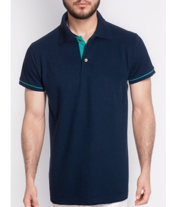 Camisa polo marinho detalhe turquesa
