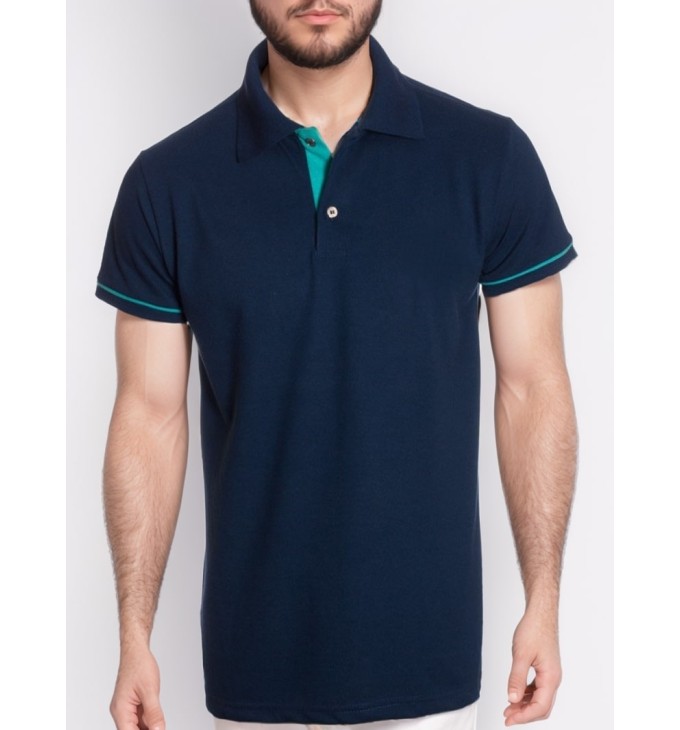 Camisa polo marinho detalhe turquesa