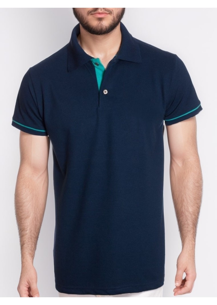 Camisa polo marinho detalhe turquesa