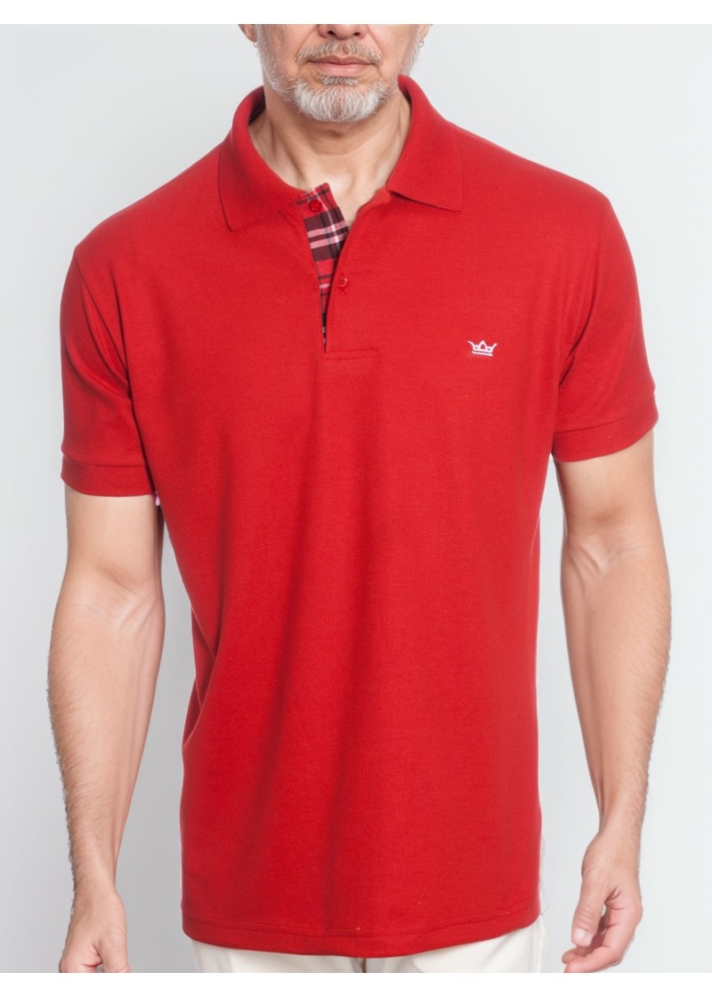 Camisa polo vermelha com detalhe xadrez