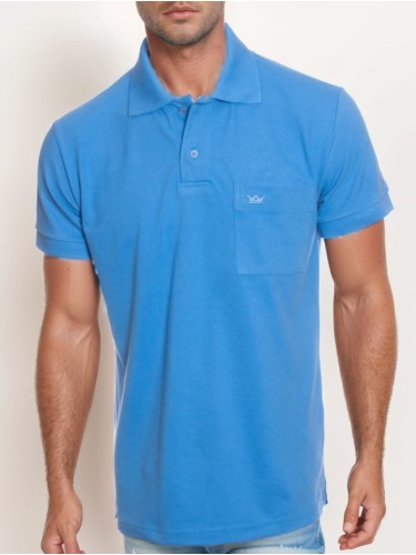 Camisa polo masculina azul oceano com bolso