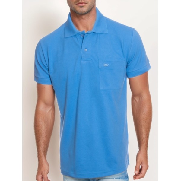 Camisa polo masculina azul oceano com bolso