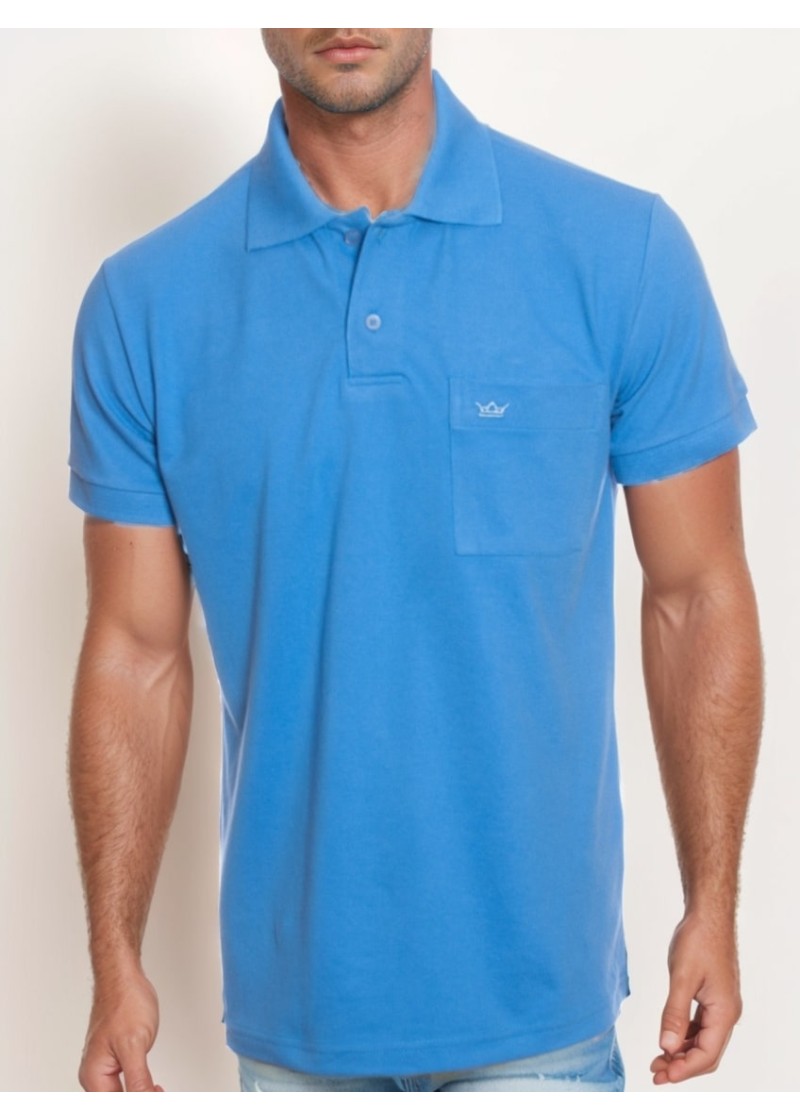Camisa polo masculina azul oceano com bolso
