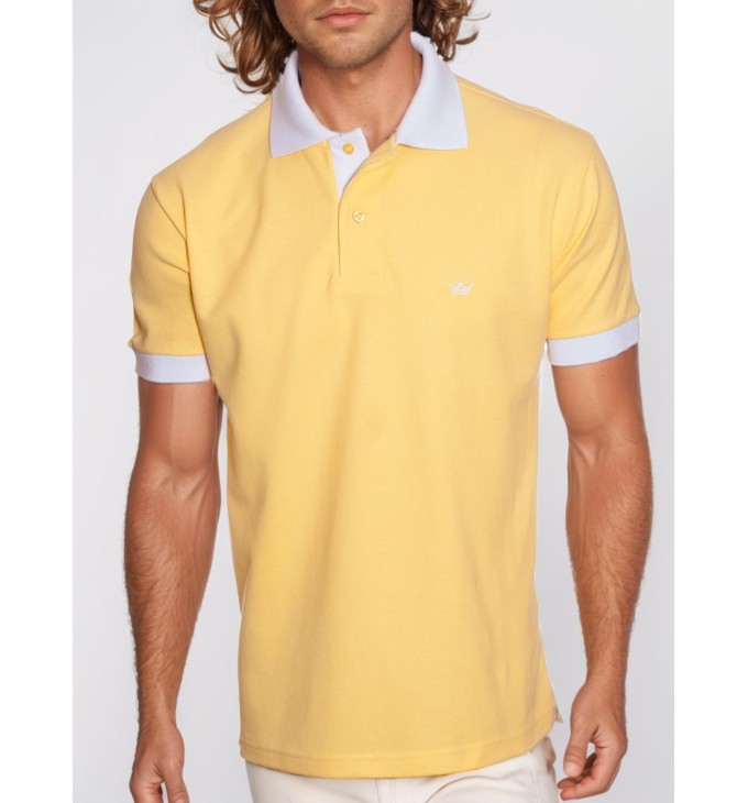 Camisa polo amarela com detalhes em branco Camisa polo amarela com detalhes em branco