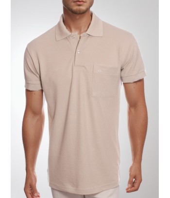 Camisa polo masculina bege com bolso
