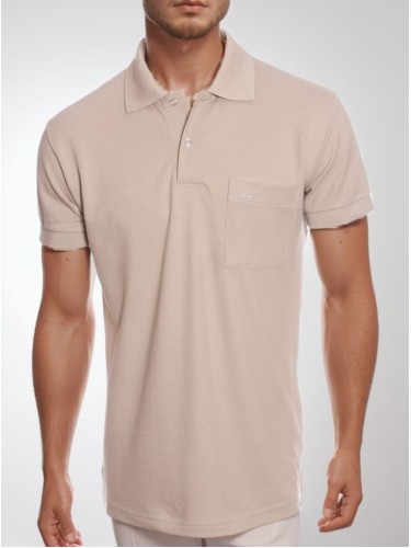 Camisa polo masculina bege com bolso