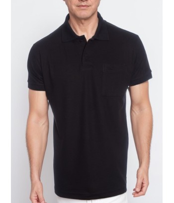 Camisa polo masculina preta com bolso