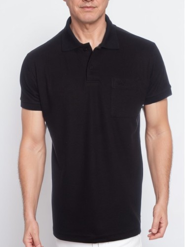 Camisa polo masculina preta com bolso