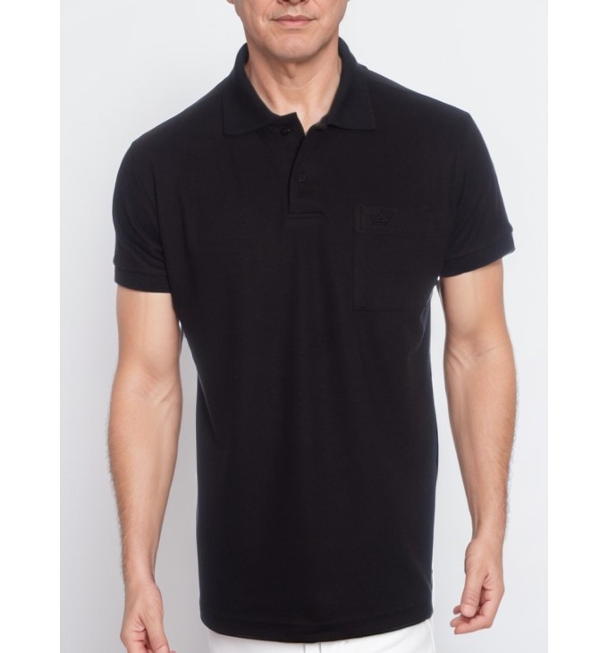 Camisa polo masculina preta com bolso