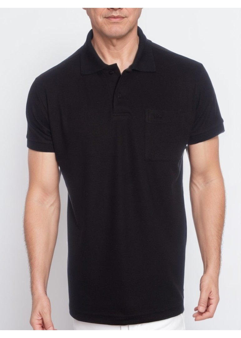 Camisa polo masculina preta com bolso