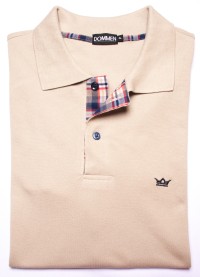 Camisa polo bege com detalhe xadrez