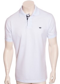 Camisa polo branca com detalhe xadrez