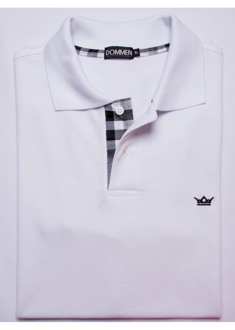 Camisa polo branca com detalhe xadrez