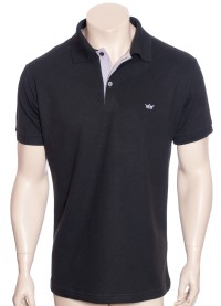 Camisa polo chumbo com detalhe listrado