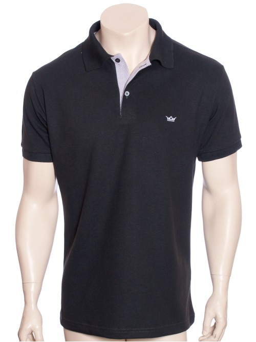 Camisa polo chumbo com detalhe listrado Camisa polo chumbo com detalhe listrado