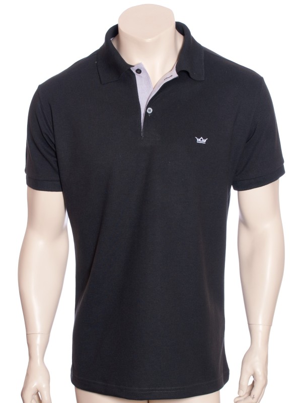 Camisa polo chumbo com detalhe listrado