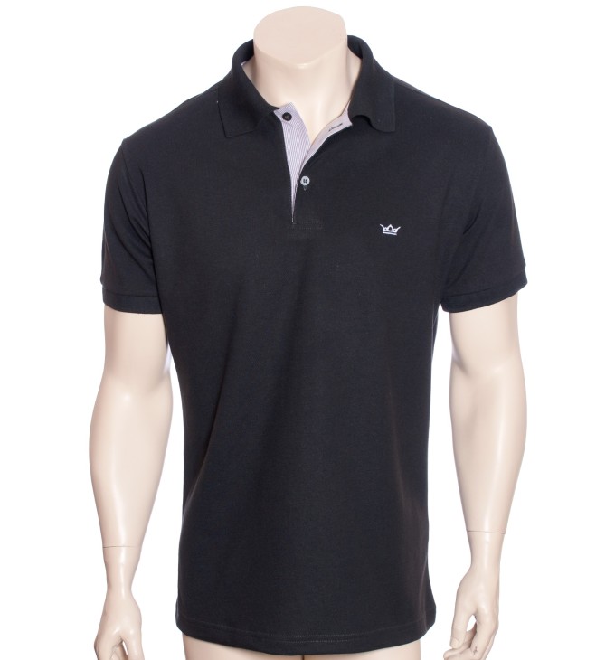 Camisa polo chumbo com detalhe listrado Camisa polo chumbo com detalhe listrado