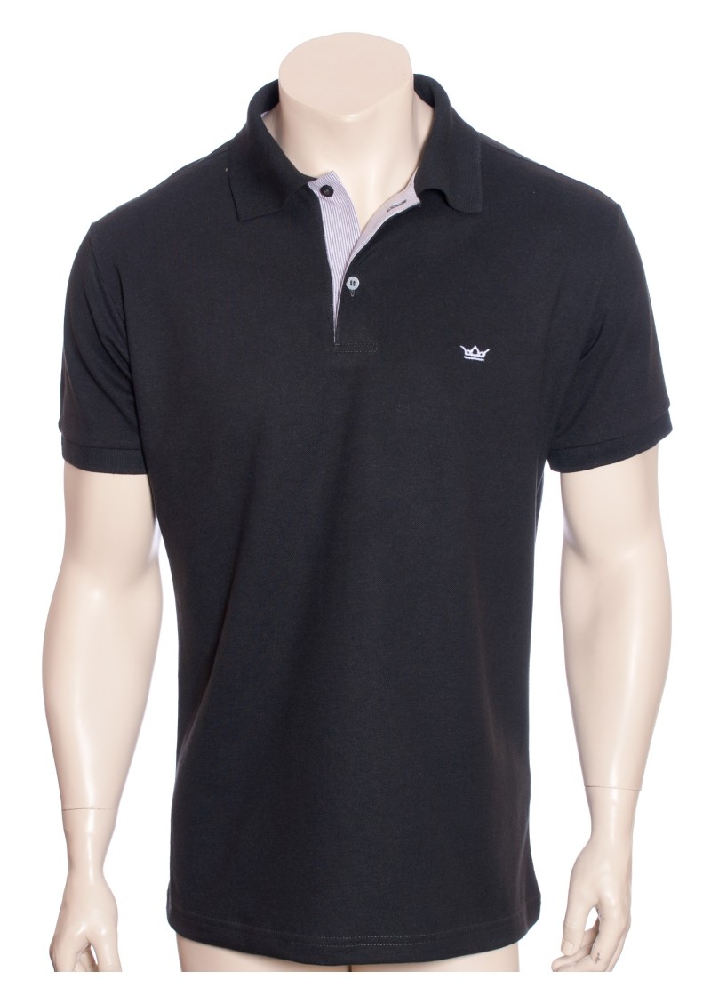 Camisa polo chumbo com detalhe listrado