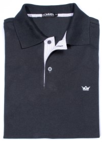 Camisa polo chumbo com detalhe listrado