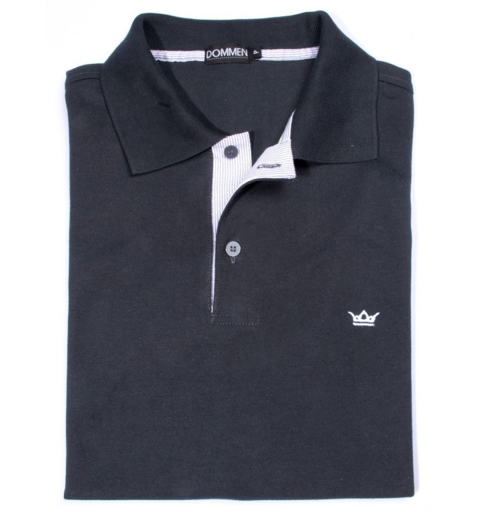 Camisa polo chumbo com detalhe listrado Camisa polo chumbo com detalhe listrado