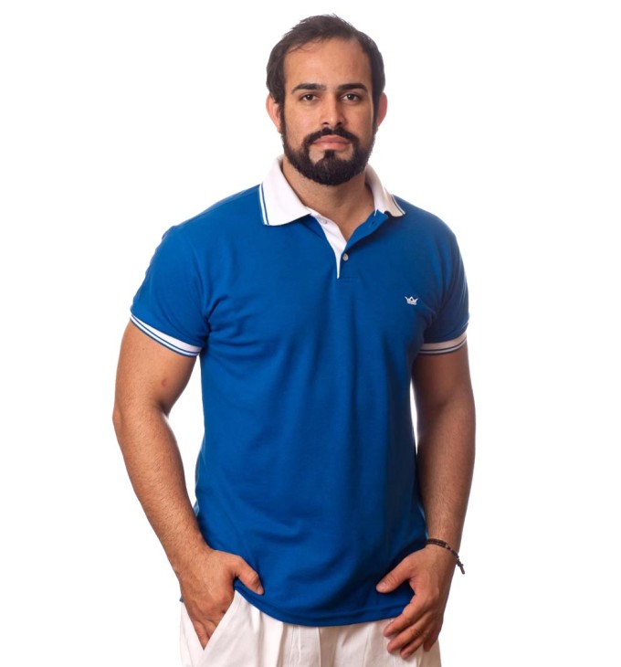 Camisa polo azul com detalhes branco Camisa polo azul com detalhes branco