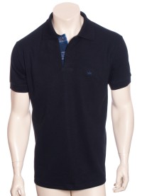 Camisa polo marinho com detalhe xadrez