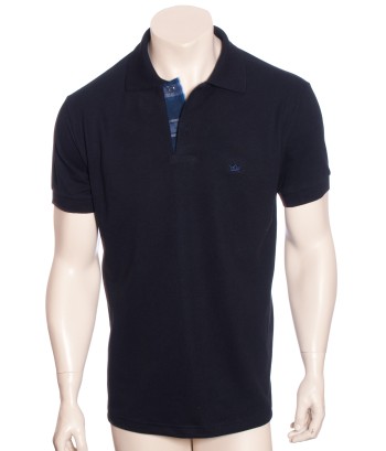 Camisa polo marinho com detalhe xadrez