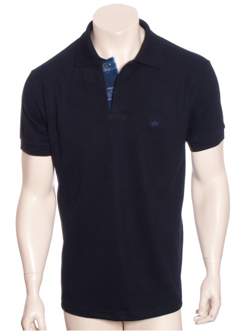 Camisa polo marinho com detalhe xadrez Camisa polo marinho com detalhe xadrez