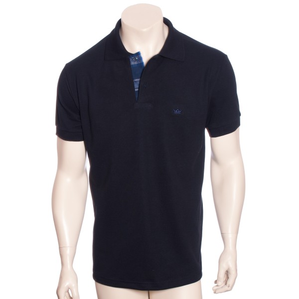 Camisa polo marinho com detalhe xadrez