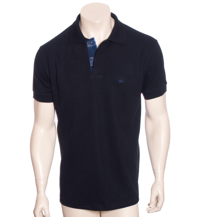 Camisa polo marinho com detalhe xadrez Camisa polo marinho com detalhe xadrez