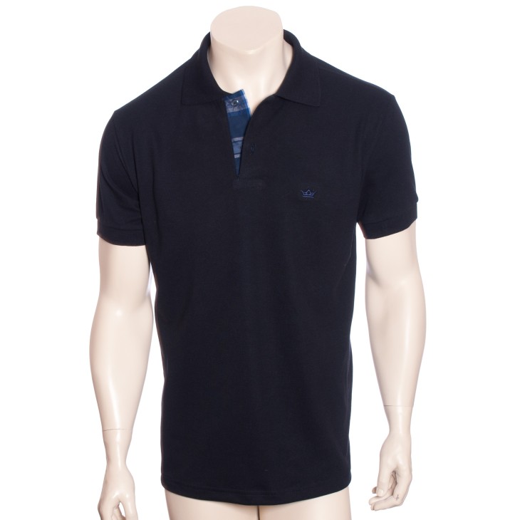 Camisa polo marinho com detalhe xadrez