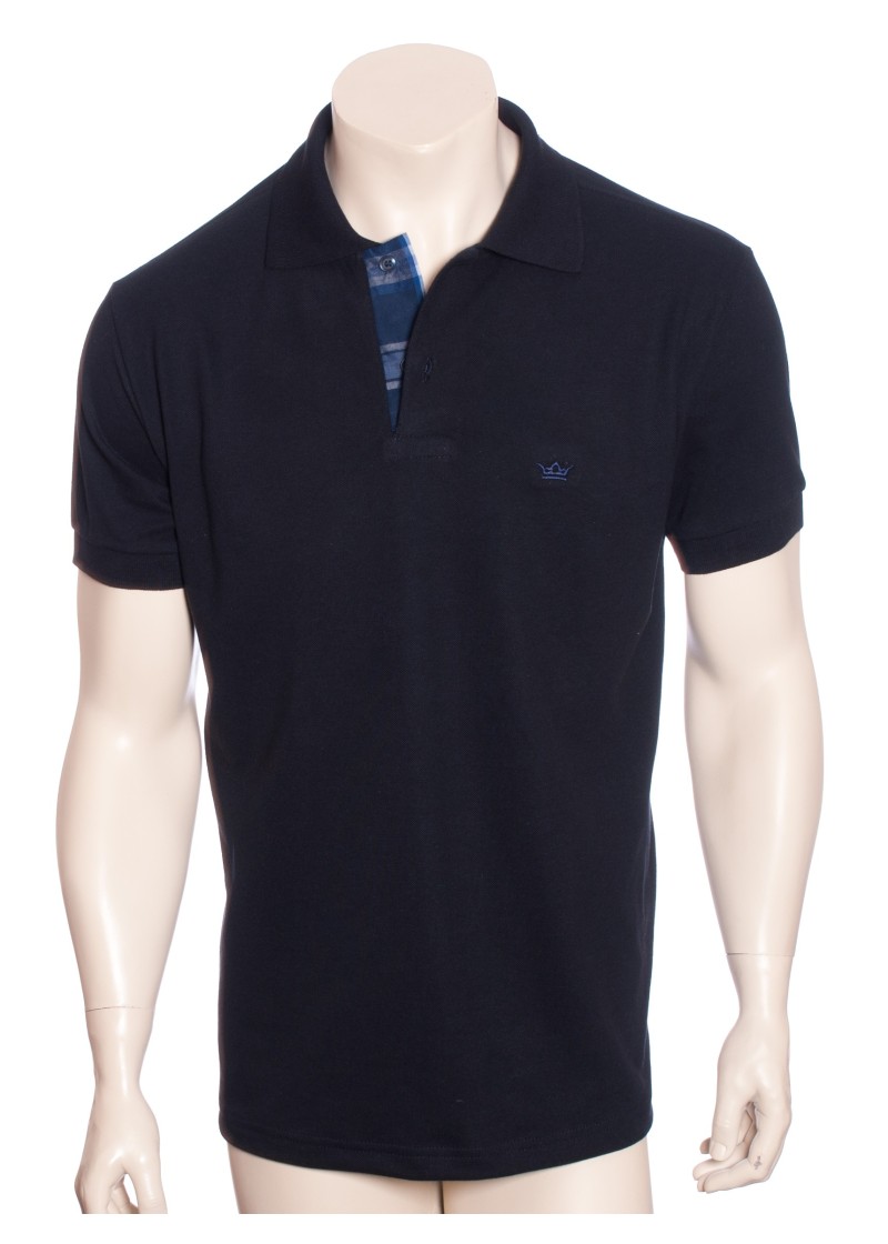 Camisa polo marinho com detalhe xadrez