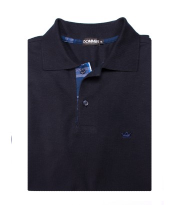Camisa polo marinho com detalhe xadrez