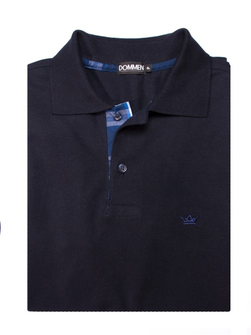 Camisa polo marinho com detalhe xadrez