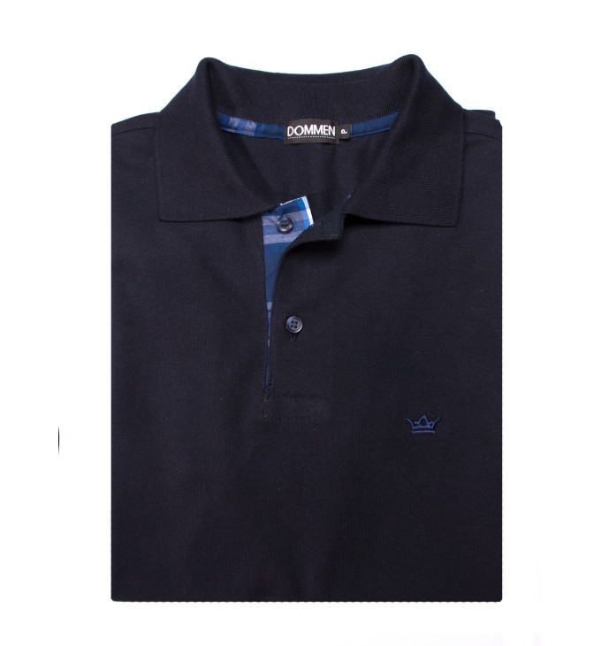 Camisa polo marinho com detalhe xadrez Camisa polo marinho com detalhe xadrez