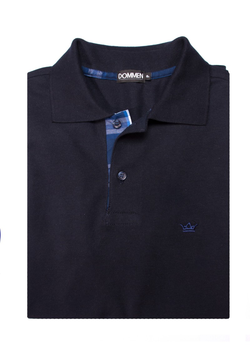 Camisa polo marinho com detalhe xadrez