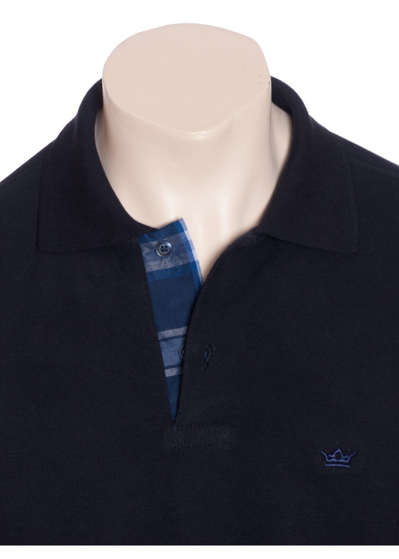 Camisa polo marinho com detalhe xadrez