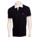 Camisa polo preta com detalhe branco Camisa polo preta com detalhe branco